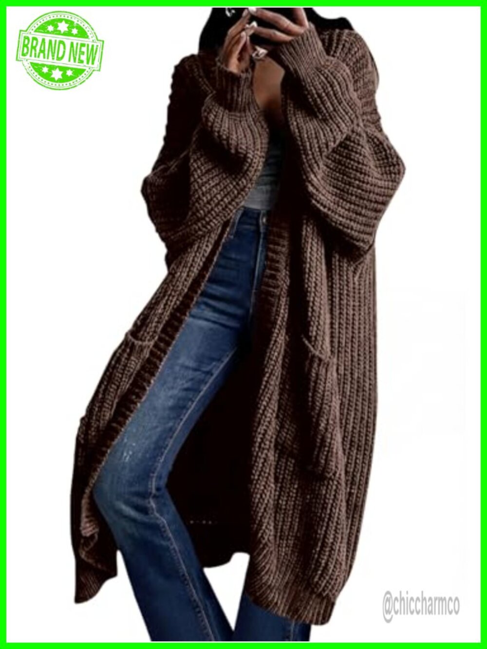 Women's Oversized Long Knit Cardigan Sweater Coat with Pockets